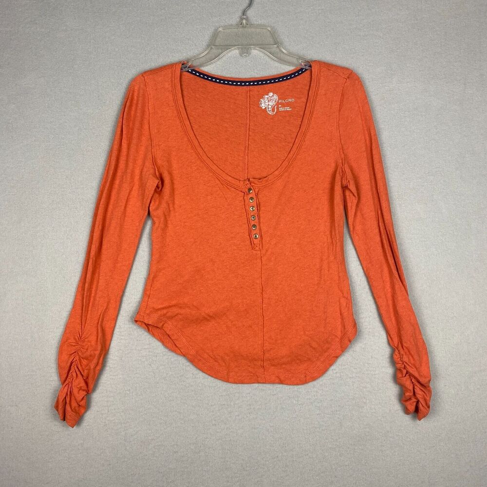 Anthropologie Pilcro Womens Small Petite Sustainable Henley Top Coral Orange $68